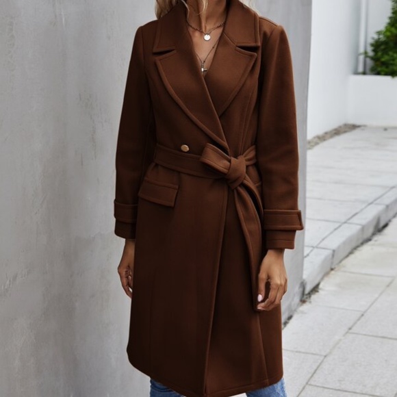 Cozy Black Button up Trench Pea Coat Minimalist - Picture 8 of 14